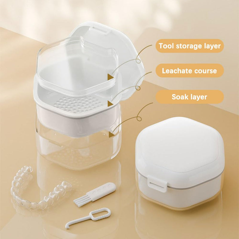 [Australia] - Irtyif Braces box, denture box, denture box, denture box, retainer container storage box, portable tooth splint box with sieve, denture container for false teeth, denture cleaner box 