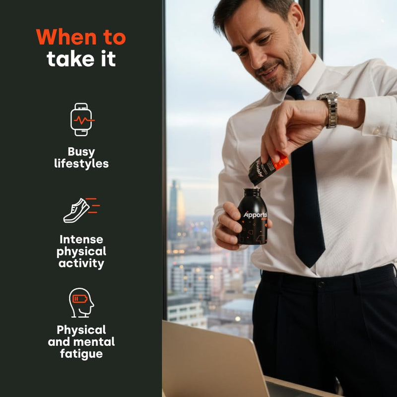 Instantly Recharges, Mental Energy and Physical, Tonic-Energy Food Supplement, 14 Sachets, Ginseng and Taurine, Minerals & Vitamins, No Caffeine, No Lactose, No Gluten, Apportal Boost, Pharmanutra