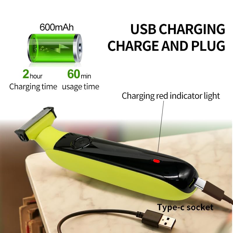 2025Electric Face Razor for Men - Washable Beard Trimmer R-Shaped Double-Sided Circular Blade Facial Hair Removal Multifunctional USB Charging Shaver with 4 Adjustable Size Limit Comb Yellow