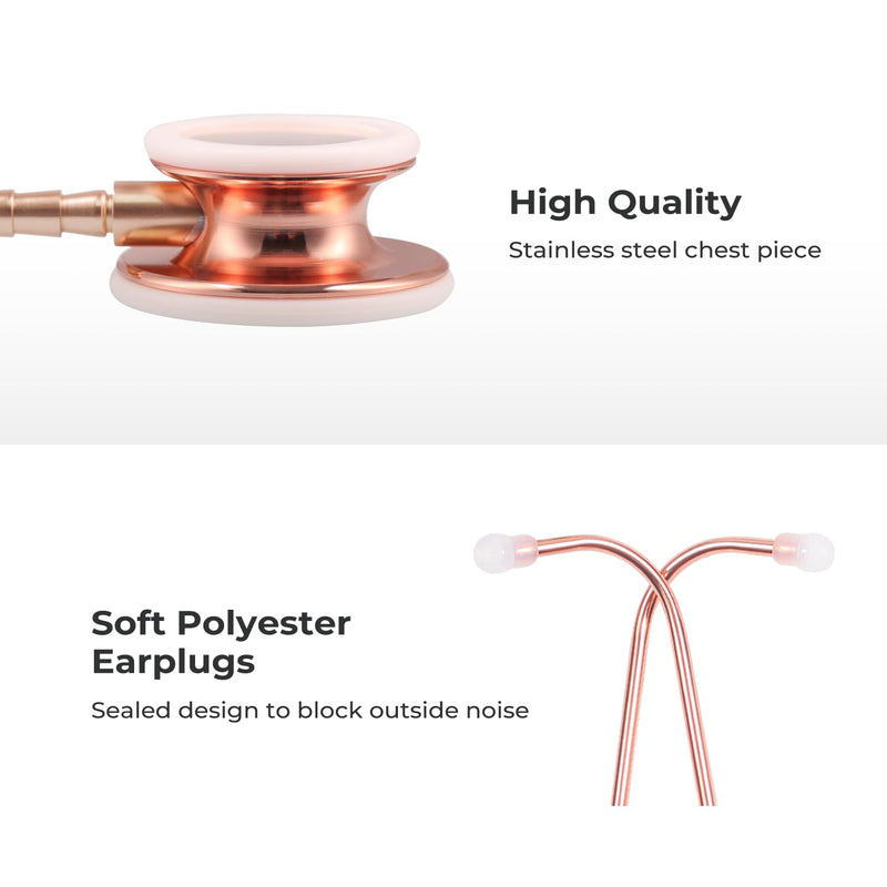 [Australia] - Scienlodic Double-sided Stethoscope with Ear Tips, Professional Stethoscope for Doctor Nurse Clinical Student Use, Customized Gold-plated High-end - Light Pink 03-Light Pink 