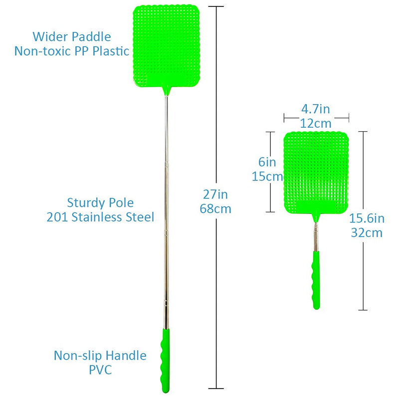 [Australia] - 4Pcs Telescopic Fly Swatters, 29in Long Heavy Duty Retractable Manual Plastic Fly Swatter, Premium Extendable Flyswatter with Long Stainless Steel Pole, Pack of 3 Assorted Colors 