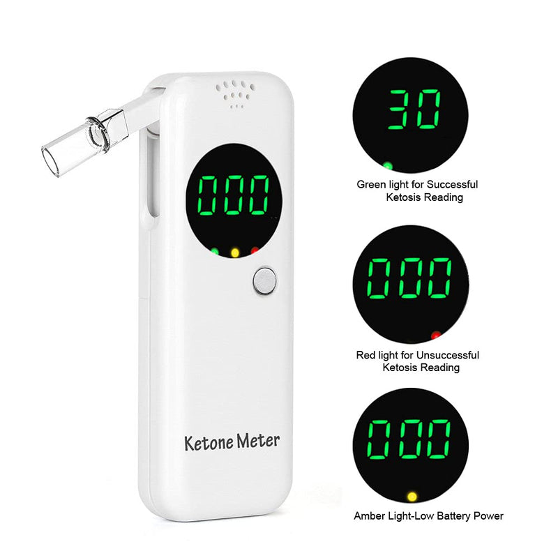 [Australia] - Portable Ketone Breath Meter Ketone Breath Analyzer Digital Ketosis Breath Tester for Accurate Ketosis Tracking - Includes 10 Reusable Mouthpieces White 