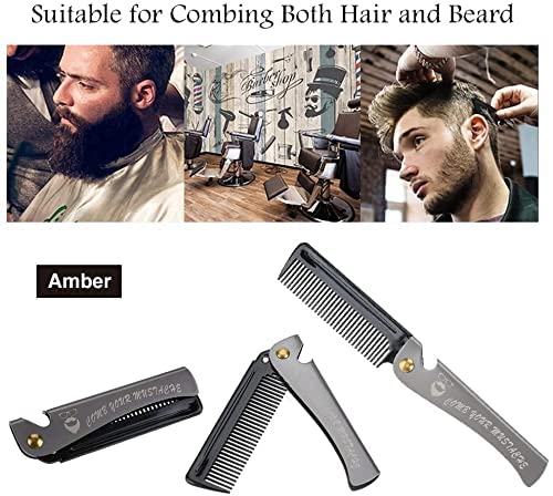 [Australia] - Folding beard comb, foldable comb for men, stainless steel beard comb, foldable round comb made of stainless steel, teeth comb, folding bag, mustache shaping comb for the hairdressing salon in the household (2#) 