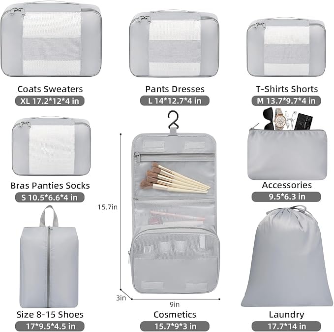BAGAIL 18 Set Packing Cubes Various Sizes Packing Organizer