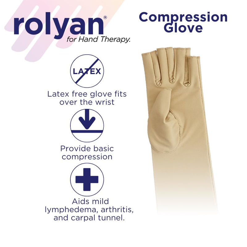Rolyan Compression Glove, Fingerless Compression Glove for Arthritis for Men & Women, Arthritis Compression Gloves for Carpal Tunnel, Compression Glove for Swelling, Right Hand, Medium, Open Finger Medium - Open Finger