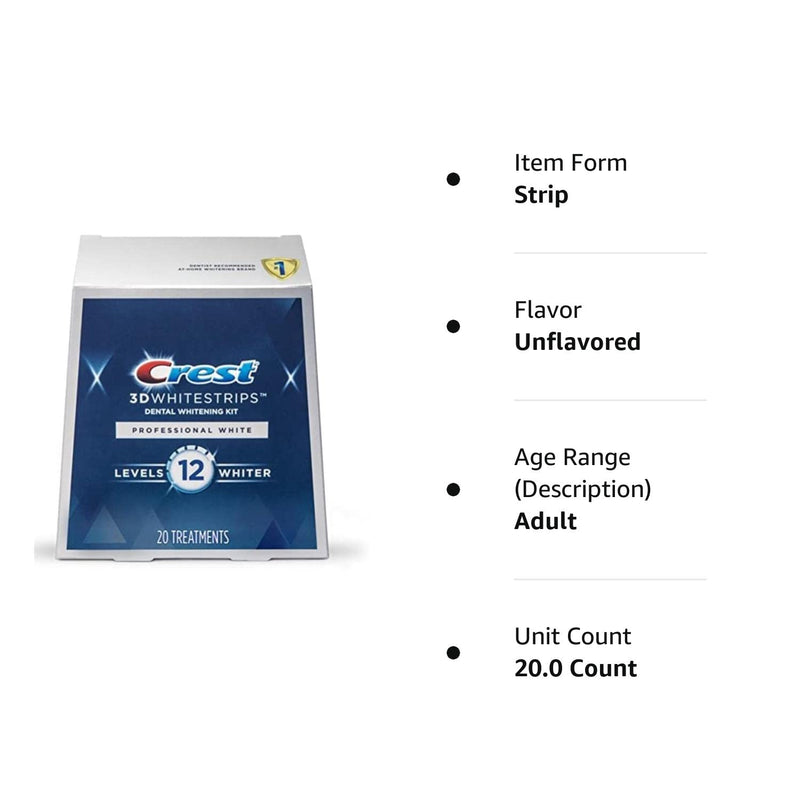 [Australia] - Crest 3D Whitestrips, Professional White, Teeth Whitening Strip Kit, 40 Strips (20 Count Pack) 