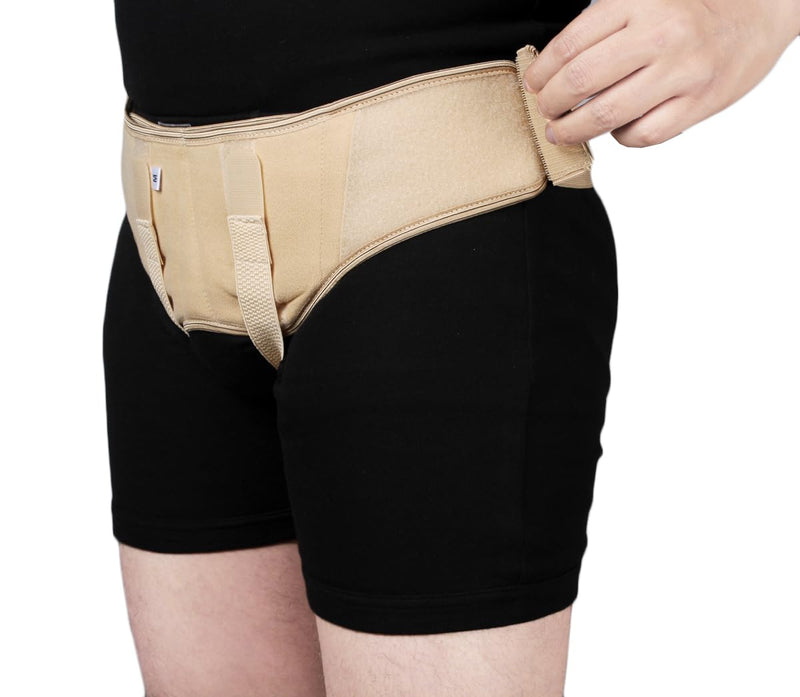 Hernia Belt for Men, Hernia Support Truss, Adjustable Waist Strap, 2 SOFT Removable Compression Pads, Breathable Material, Hernia Soft Pad Beige (Medium(32"-36")) Medium(32"-36")