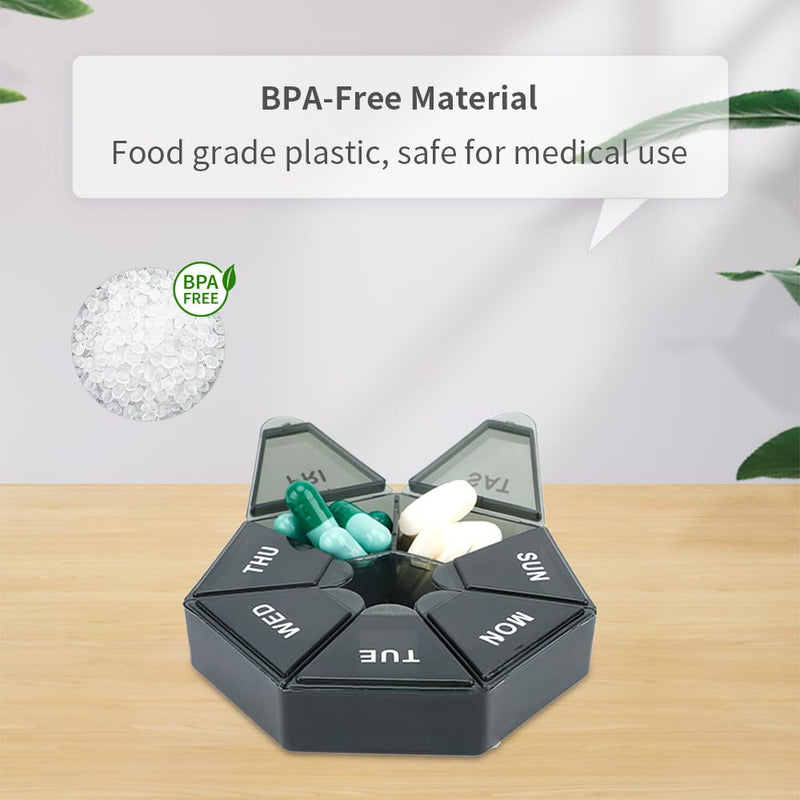 [Australia] - Pill Organizer, Pill Box, Small Pill Case, Medicine Pill Organizer 1 Time a Day, Weekly Pill Organizer, Pill Container, Pill holder, Daily Pill Organizer Travel Pill Organizer 7 Day (Black) Black 