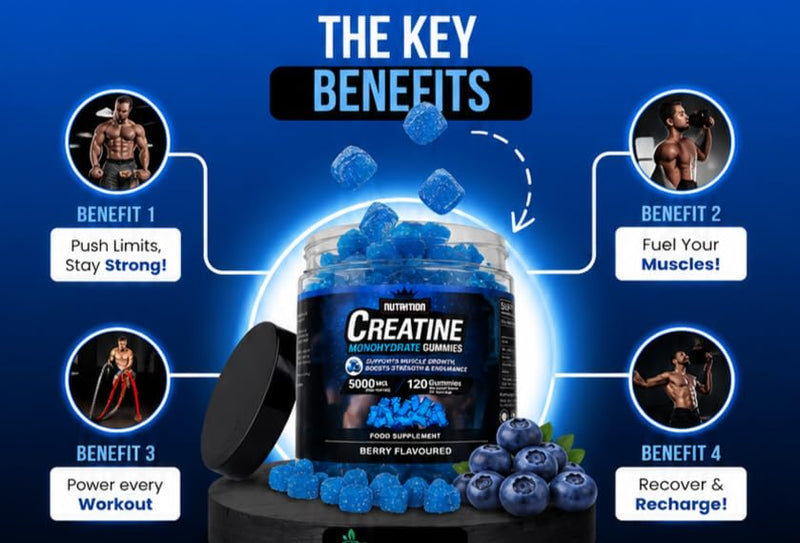 Creatine Monohydrate Gummies 5000mg Per Serving | 120 Vegan Berry Gummies | Sugar Free Creatine Supplement | 30 Servings | Supports Strength, Power & Exercise Performance | Easy Alternative to Powder