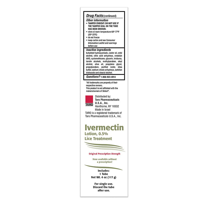 [Australia] - TARO Ivermectin Lotion 0.5% Lice Treatment for Adults - Prescription Level Hair Lice Treatment, Effective Solution Kills Eggs and Nits, No Nit Combing, Single Application use 