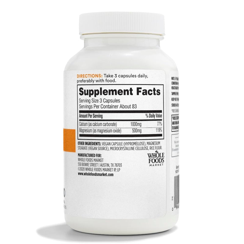 [Australia] - 365 by Whole Foods Market, Cal-Mag 2:1 Ratio, Easy-to-Swallow Vegan Capsules, 250 Count 250 Count (Pack of 1) 