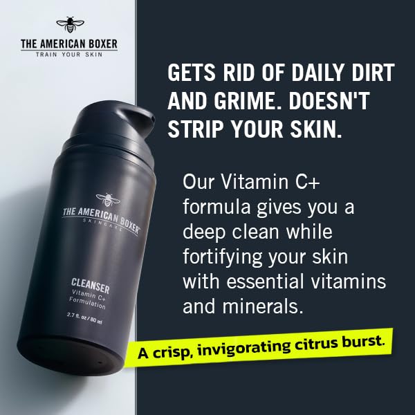 American Boxer Men's Daily Skincare Set, Vitamin C Cleanser & Moisturizer | Complete 2-step routine, Vitamin C cleanse + squalane hydration • Works on oily, dry & combo skin, Fast-absorbing Face Wash & Moisturizer Bundle