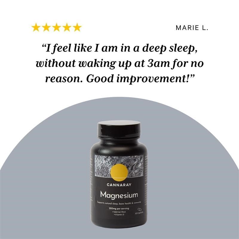 CANNARAY Magnesium Capsules 300mg with Added Valerian Root and Vitamin D. Supports Natural Sleep and Immunity