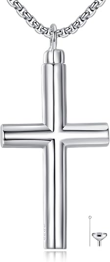925 Sterling Silver Simple Bar Urn Pendant Memorial - Ashes Keepsake Exquisite Cremation Pendant Necklace Cross