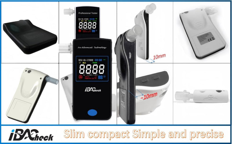 Alcohol Test with Large 2.2'' 3 Color Display. Ultra Thin 12mm Thick Portable Breath Analyzer. Rechargeable with 200 Memories & Perpetual Calendar; Low Standby (Multicoloured White)