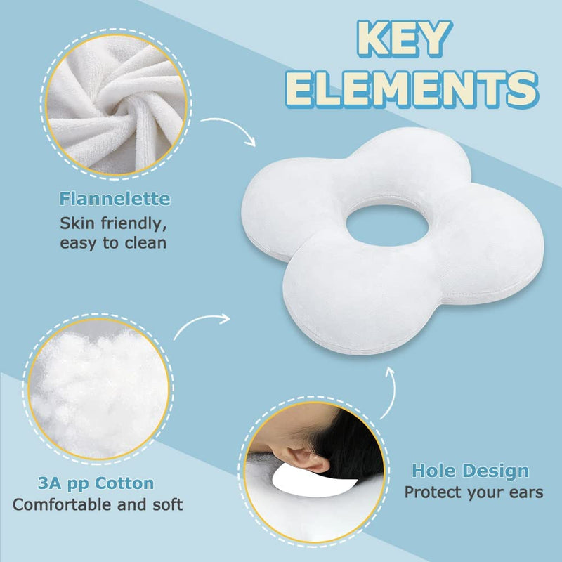 [Australia] - Ear Piercing Pillow for Side Sleepers Donut Pillow with Ear Hole, CNH, Relief Pain Ear Inflammation and Pressure Sores Guard Protector Earplugs Support Pillow for Sleeping White 