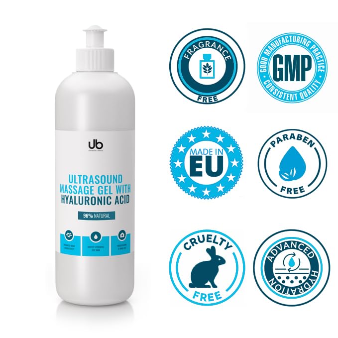 [Australia] - UB Gel - Hyaluronic Ultrasound Gel for Ultrasound Machine - Naturel Ultrasound Massage 500 ml 500 ml (Pack of 1) 