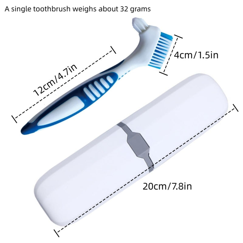 [Australia] - Pack of 4 denture cleaning brush, hard denture brush, portable denture cleaning brushes, denture brush for denture care, with portable toothbrush box for cleaning dentures 