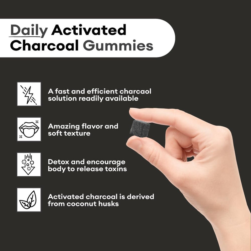 [Australia] - Premium Grade Activated Charcoal Gummies - Coconut Charcoal Supplements for Detox Support, Oral Health, Stomach & Digestion - Safe for Kids - No Bloat Vegan Gummy - Natural Acai Flavor (60 Count) 
