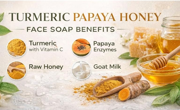 Turmeric, Papaya &Honey Goat Milk Face Soap Bar with Vitamin C – Natural & Exfoliating Facial Cleanser for Dark Spots, Acne, Blemishes & Uneven Skin Tone – Moisturizing Handmade Skincare