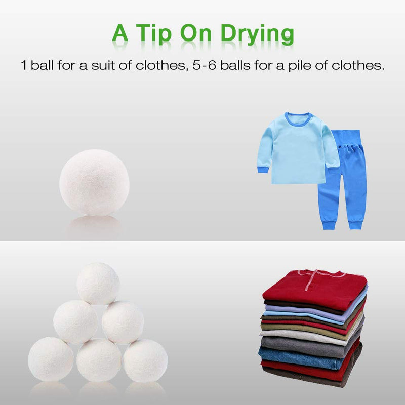 [Australia] - Wool Ball, Wool Dryer Balls XL Premium Reusable Natural Fabric Softener Pet Fur Hair Remover - Set of 6PCS (White) 