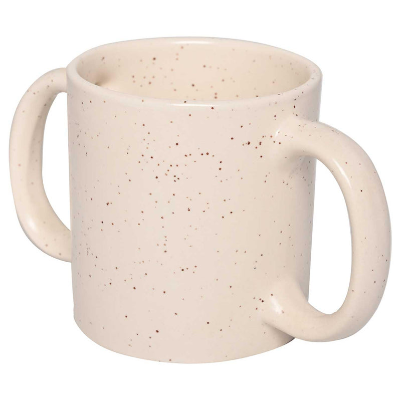 ANCIENTIMPEX Dual Handle Mug – 11.83 oz Double Grip Cup for Tremors, Microwave Safe, Ivory Matte Finish