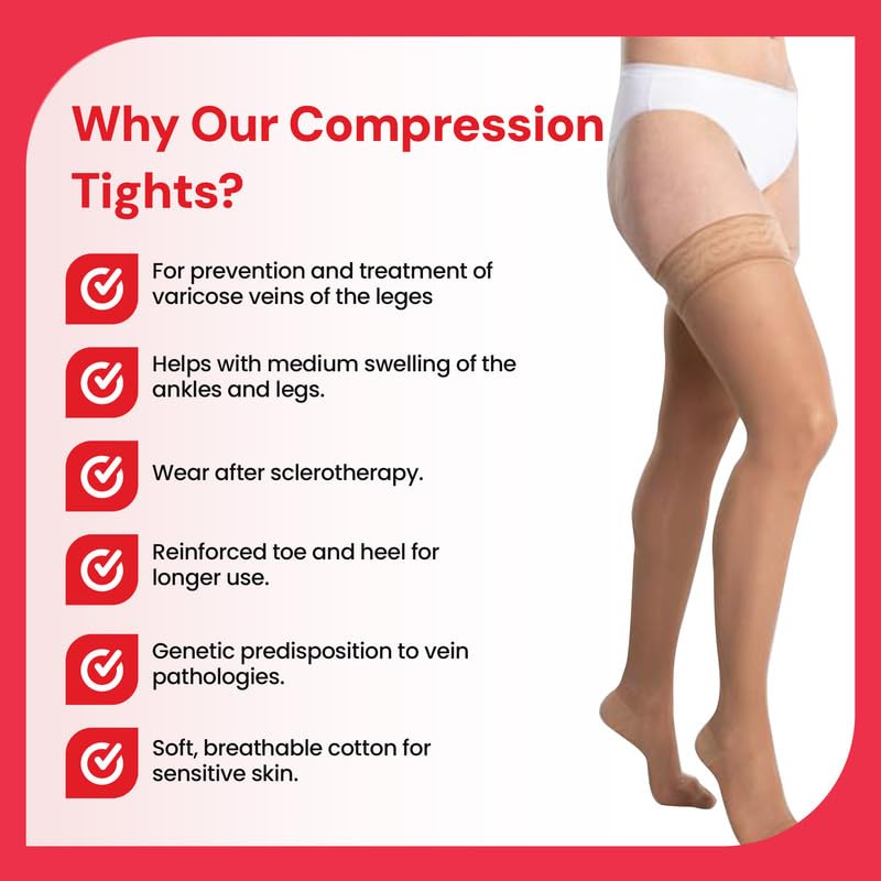 [Australia] - Lauma Medical 23-32 mmHg Compression Stockings Class 2 with Closed Toe, Varicose Veins, Frequent Swelling in Legs, Pain in Calves and Feet Beige L Size, Long 