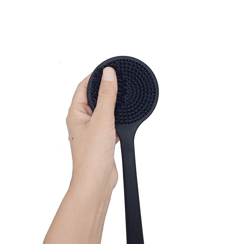 [Australia] - DNC Back Scrubber for Shower Soft Silicone Bath Body Brush with Long Handle (Black) Black 
