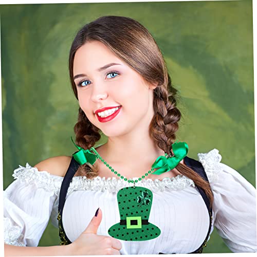 KOMBIUDA . Patricks Day Accessory Plastic Bead Necklace 4 Leaf Beaded Jewelry for Women