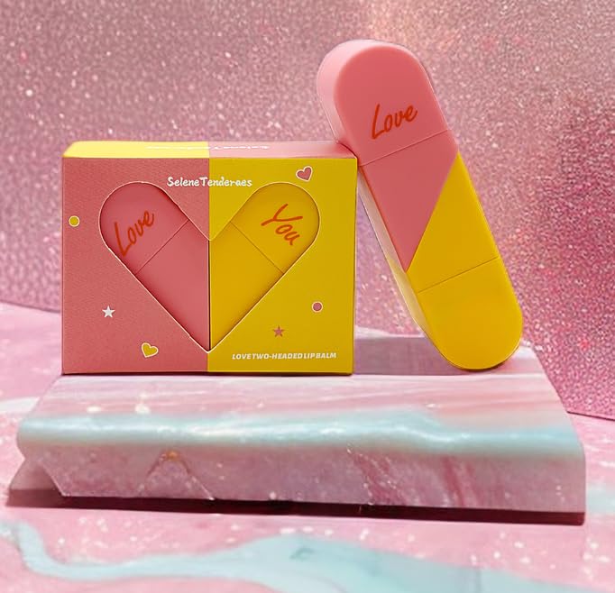 Valentine's Day 2pc Heart Shaped Dual-use Deformable Lip Balm Stick - Honey,One end is colorless, while the other end is pink used as makeup, lipstick Keep Lips Moisturized, Gifts no