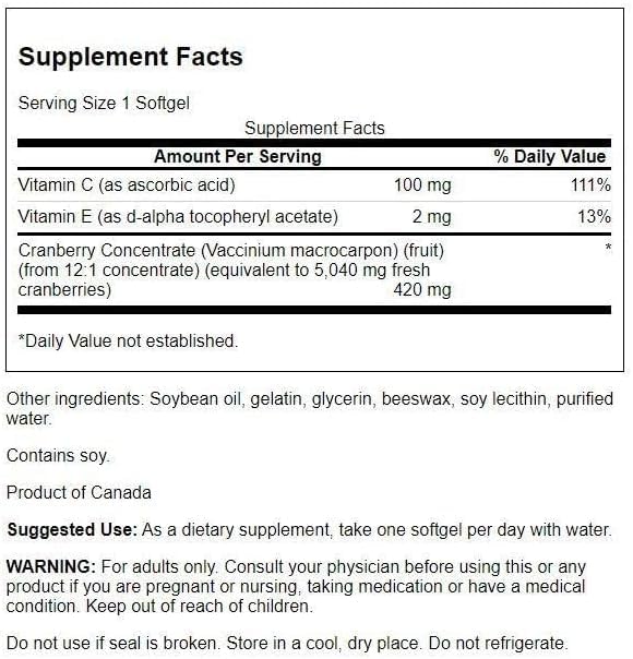 Swanson Super Strength Cranberry Concentrate, 420 mg, 60 Softgels | Whole Fruit Cranberry Concentrate Supporting Healthy Urinary Tract Function, Fortified with Vitamin C for Antioxidant Support 60 Count (Pack of 1)