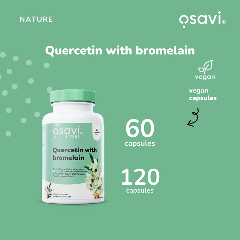 Osavi Quercetin with Bromelain – 120 Vegan Capsules | FlaviPure® Quercetin Extracted from Japanese Pagoda Tree & Bromelain from Pineapple | Supports Antioxidant Defense & Immune Health