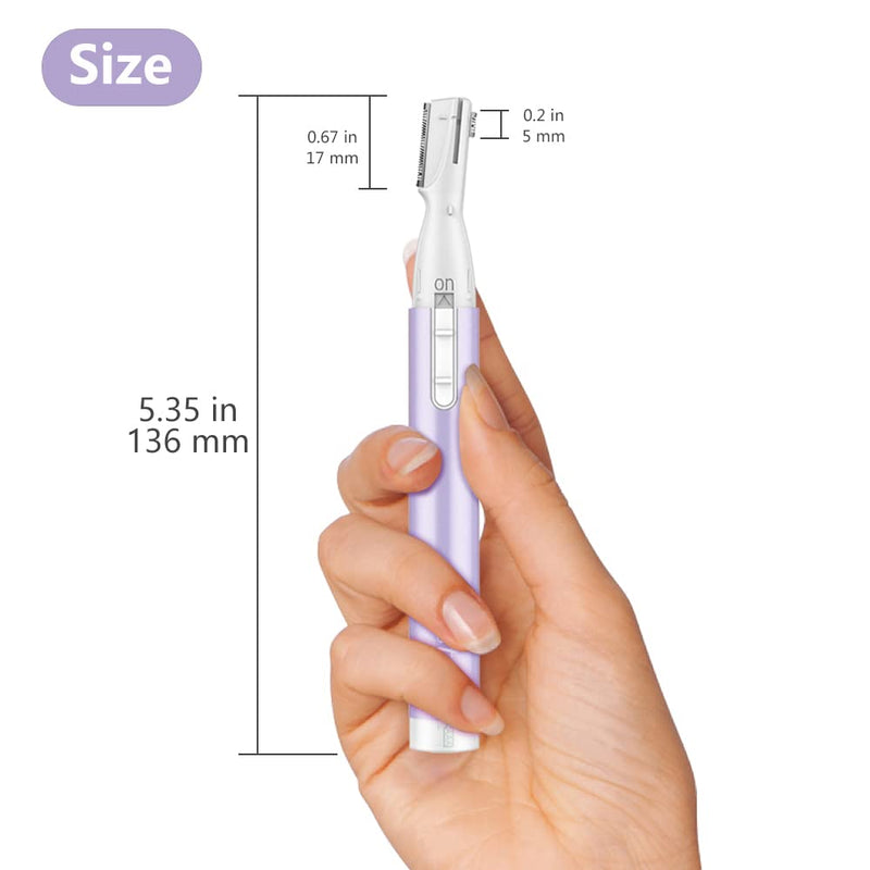 Upgraded Eyebrow Trimmer, Precision Electric Eyebrow Razor for Women Battery-Operated Facial Hair Remover with Comb No Pulling Sensation Painless for Face Chin Neck, Upper-Lip, Peach-Fuzz Violet Mist Purple