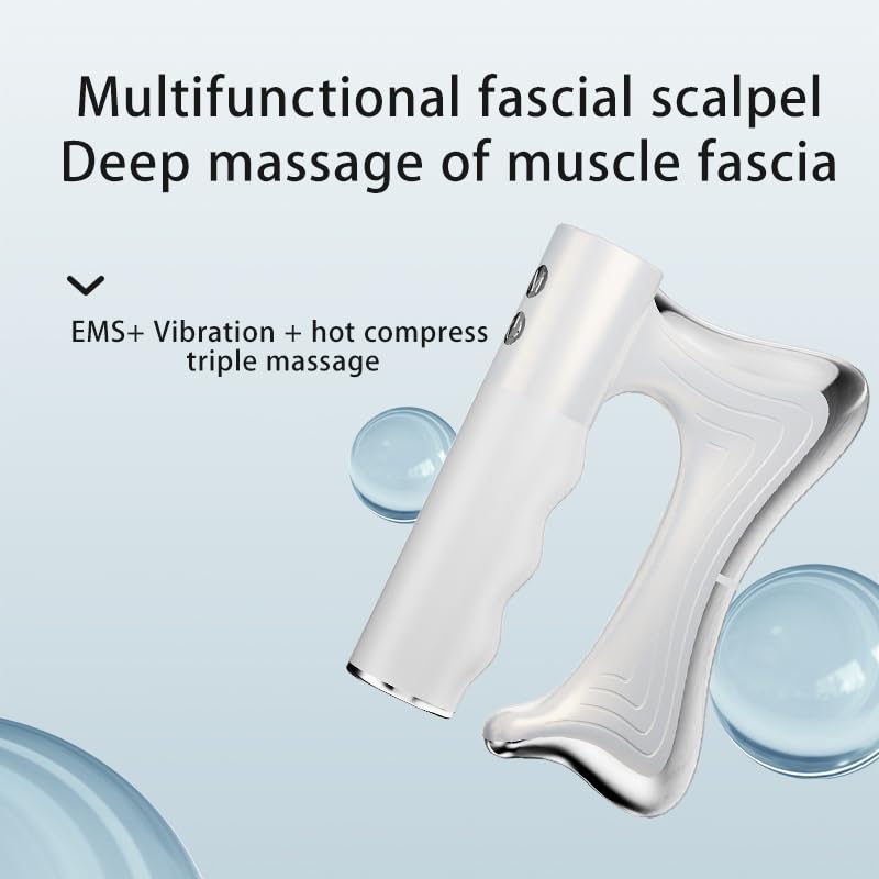 [Australia] - OTBK Heated Gua Sha Tool — Portable Muscle Relaxation Therapy Device. Features Vibration, Heat Therapy, and microcurrent. Electrothermal Fascia Cutter-white 