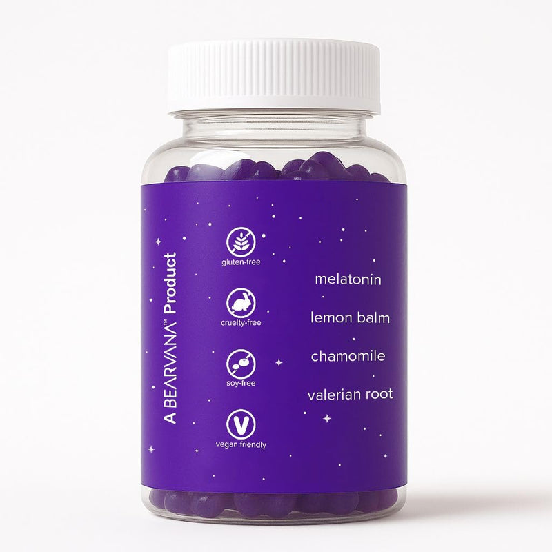 BEARVANA Melatonin Gummies, Sleep Support Gummies with Lemon Balm, Grape Flavor, Chamomile & Valerian Root, Night time Relaxation & Rest Support | 60 Gummies