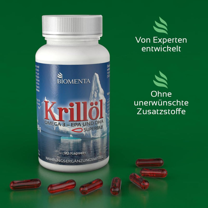 [Australia] - BIOMENTA Krill Oil - 90 Antarctic SUPERBA™ Krilloil Capsules High Dose - with Omega 3 + EPA + DHA + Phospholipids + Astaxanthin - Premium Quality 