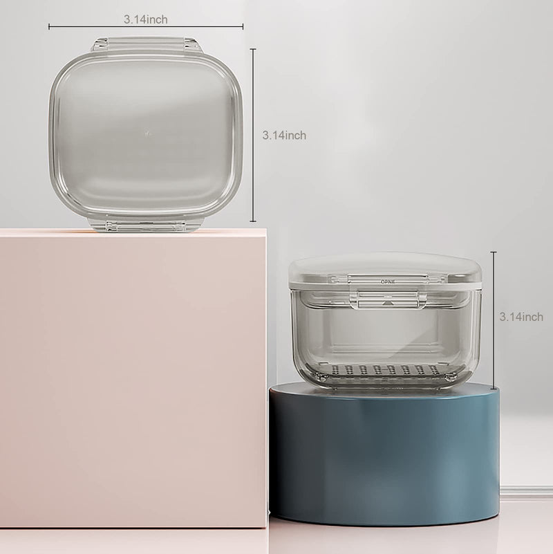 [Australia] - Retainer Case, Retainer Cleaner Case, Unique Denture Bath with Drain Tray, Suitable for Dentures, Denture Bridges, Partial Dentures, Traditional Braces, Etc. (Black) 