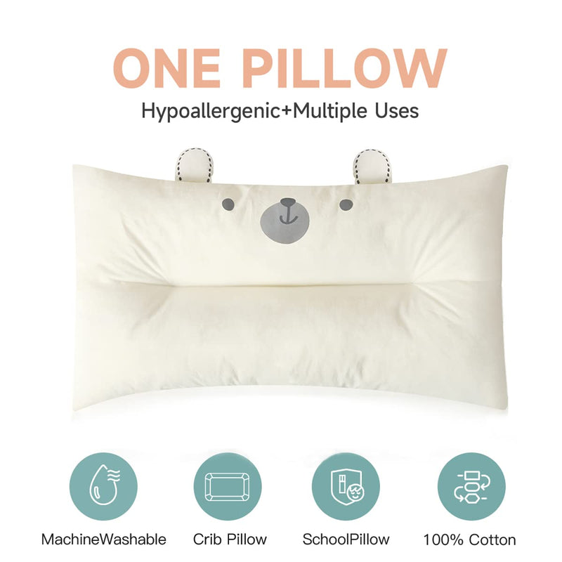 [Australia] - Toddler Pillow, 20X12inches Machine Washable Soft Hypoallergenic Kids Pillows,100% Cotton Pillowcase Child Cute Animal Perfect Toddler Pillows for Sleeping 2 Year Old (Bear) Bear 