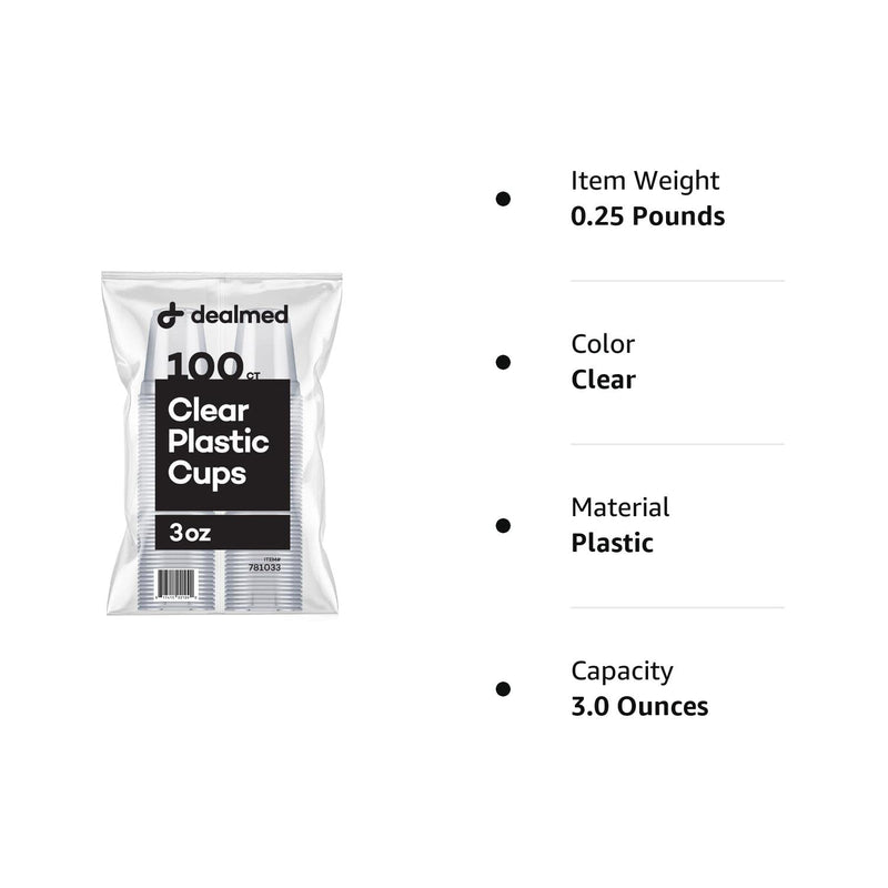 [Australia] - Dealmed 3 oz. Disposable Plastic Cups – 100% Recyclable Cups for Doctor's Offices, School Nurse's, Hospitals, at Home and More (Pack of 100) 3 oz. 