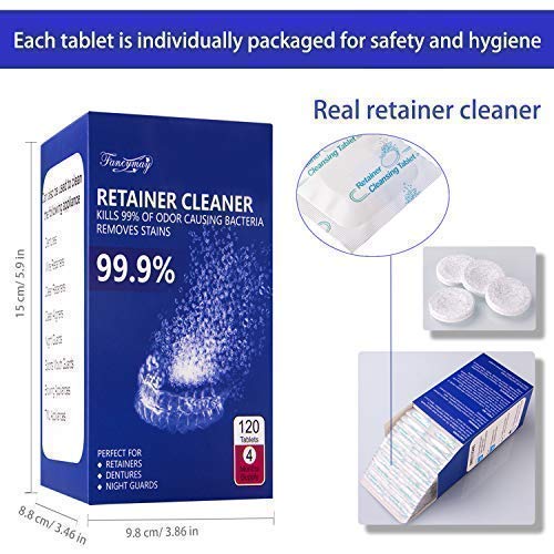 [Australia] - Retainer Cleaning Tablets 120 Tablets - 4 Months Supply, Mouth Guard Cleaner, Remove Stains and Bad Odor, Prevent Brace Discoloration, Mint Flavor 