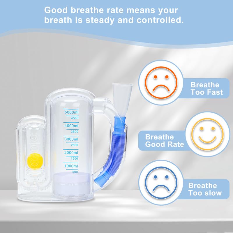 [Australia] - Breathing Trainer for Adults,Breathing Exercise Device for Lungs, 5000ml Volume Measurement with Flow Rate Indicator. transparent breathing device.breathing trainer,trainer.Incentive Spirometer Adult. 