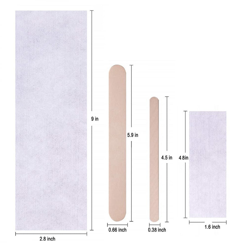 [Australia] - Waxing Kit, Non Woven Cloth Hair Removal Wax Strips Multi Size Combo - 100 Large & 200 Small Strips, 200 Wooden Applicator Sticks, Full-Body Hair Removal for All Non-Woven Kit 