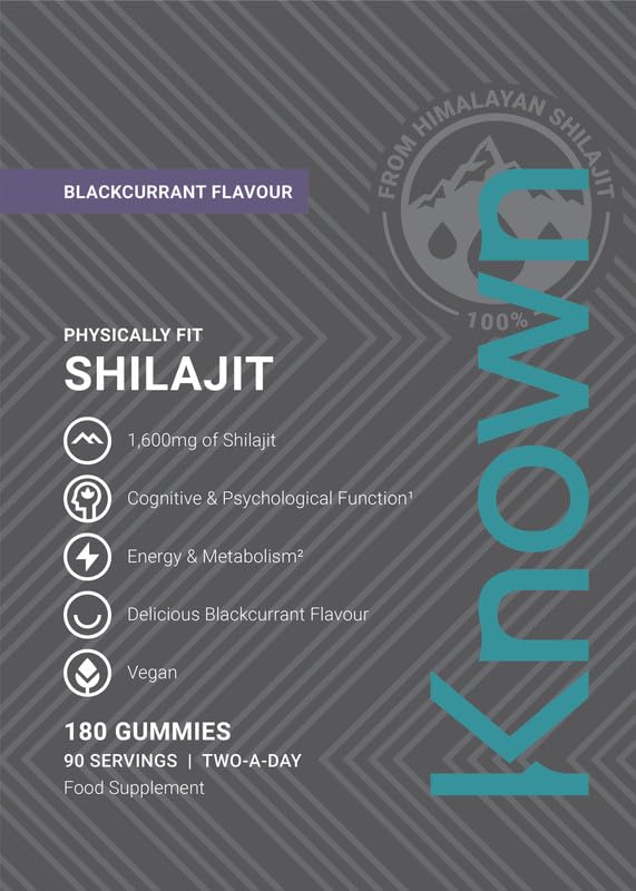 Known Tasty 1600mg Shilajit Gummies – 50% Fulvic Acid, B12 – Energy & Metabolism – Natural Blackcurrant Flavour – 180 Vegan Gummies, 3 Month Supply Pouch