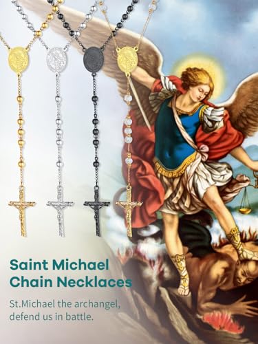 Supcare Rosary for Men Women Catholic Necklace Rosary Beads Customized D01-Michael Silver
