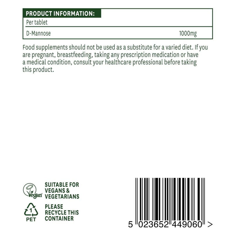 Natures Aid D-Mannose 1000mg - High Strength - Supports Urinary Tract Health - Vegan - Non-GMO - Gluten Free - Antioxidant Support - Food Supplement for Women & Men - 60 Tablets