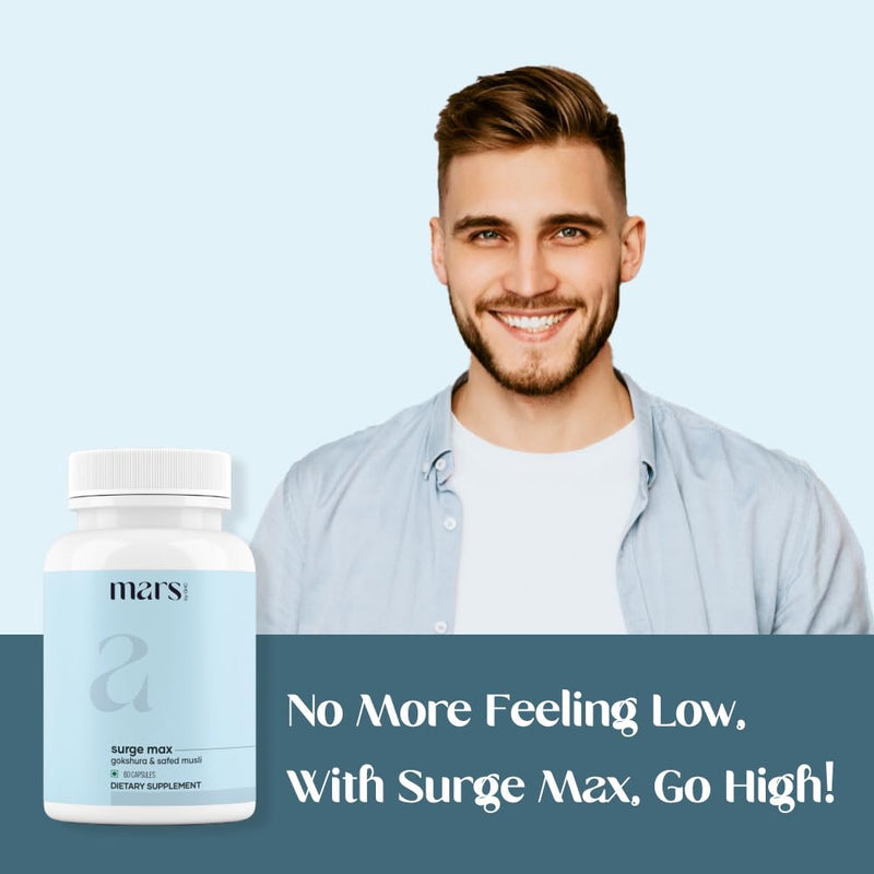 [Australia] - Mars Surgemax Natural Capsules with Shilajit & Safed Musli | Supports Energy, Strength & Immunity | for Active Lifestyle | 60 Capsules | Pack of 1 