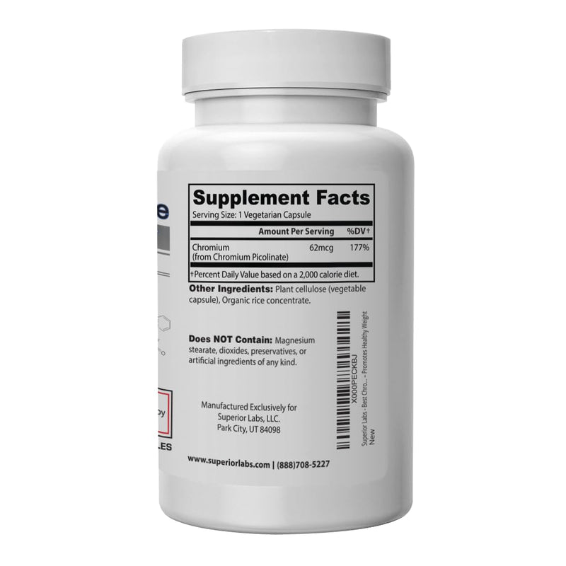 [Australia] - Superior Labs Chromium Picolinate 500mcg, High Absorption, Non-GMO, Blood Sugar & Metabolism Support, Weight and Food Craving Management, Helps Energy & Insulin Sensitivity, 120 Veg Caps 