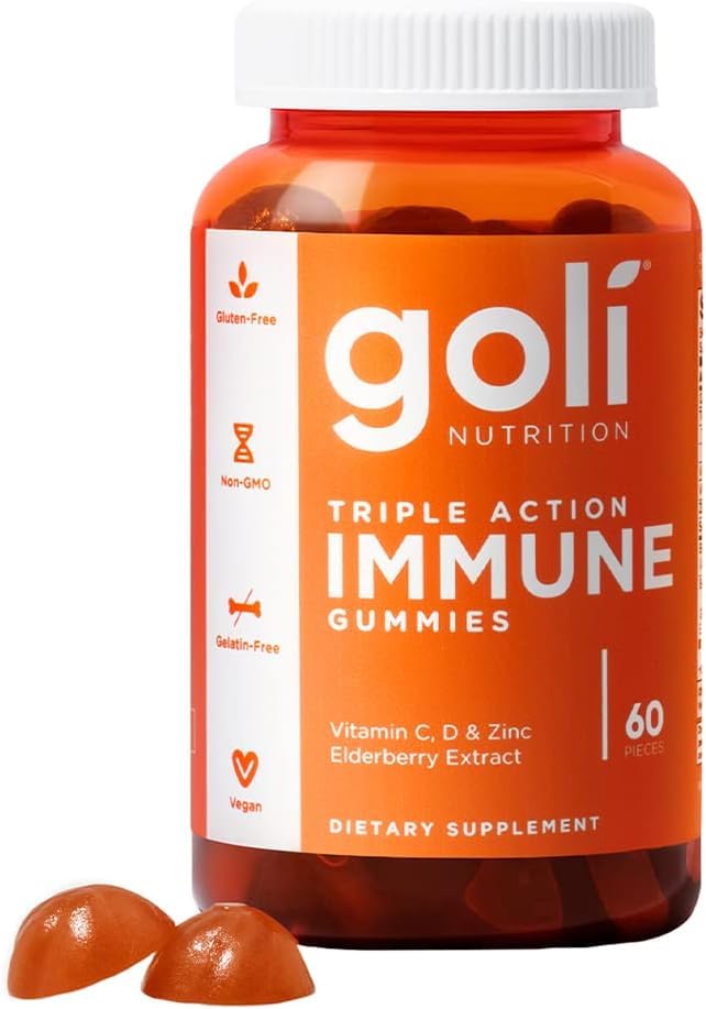 [Australia] - Goli Immune Vitamin Gummy - 60 Count - Elderberry, Vitamin C, D & Zinc, Vegan, Non-GMO, Gluten-Free & Gelatin-Free, Pack of 1 mixed berry 60 Count (Pack of 1) 