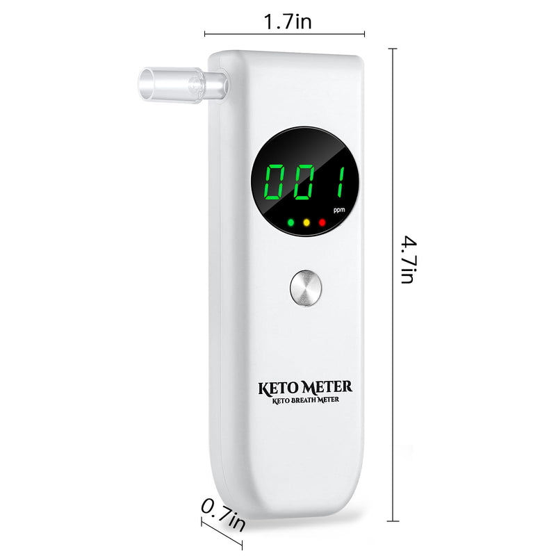 Home Ketone Breath Analyzer Professional Ketone Breath Monitors Tester Portable Ketone Breath Testing - Ketone Breath Meter for Testing ketosis with 10 Mouthpieces -Monitor Your Ketosis Status White