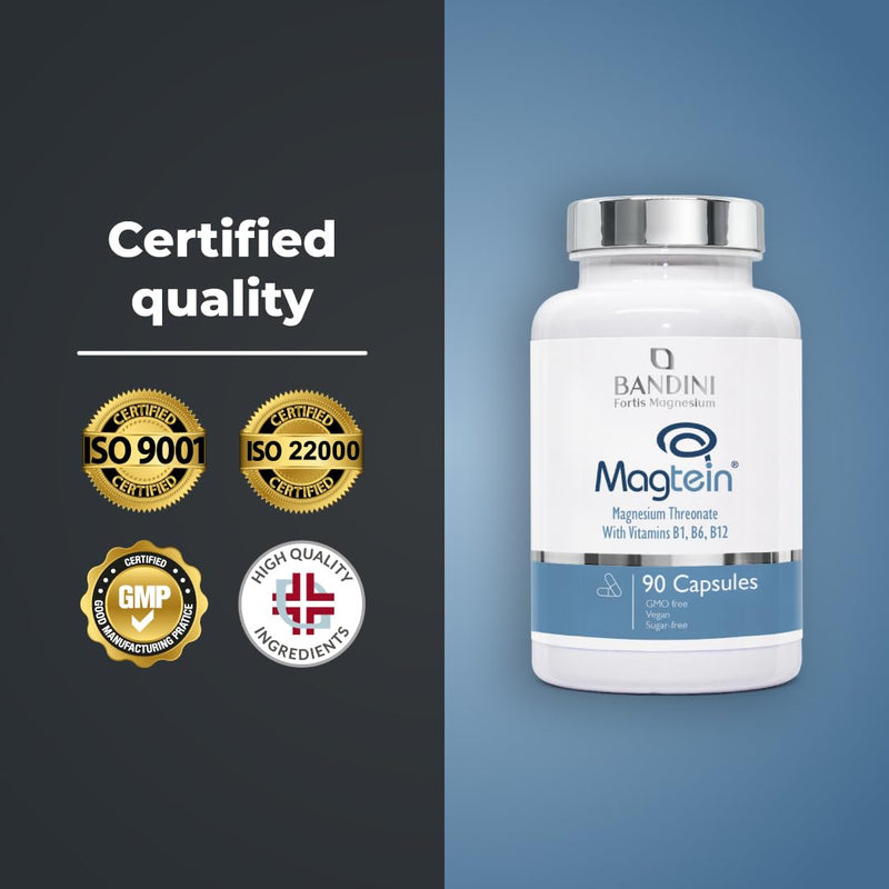 Bandini® Magnesium L-Threonate Magtein® | High Strength Magnesium L Threonate 2000mg per Serving with Vitamins B1, B6, and B12 | 90 Vegan Capsules | High Absorption for Cognitive Function Support